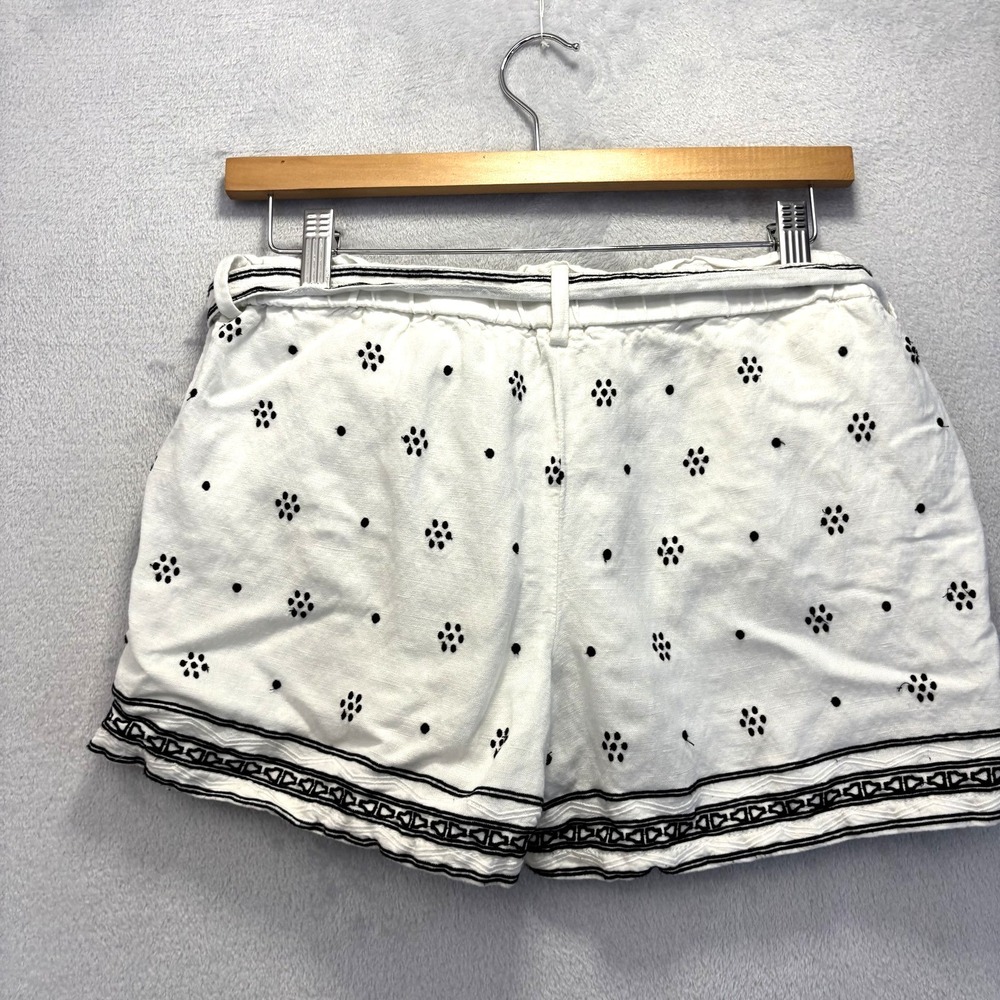 LOFT Linen Blend Belted Shorts Womens Small S White Floral Embroidered Elastic - Picture 2 of 11